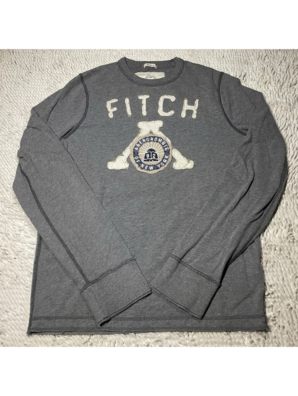 Vintage Abercrombie Fitch Muscle Pullover Men Large Gray Spellout Y2K 90s Preppy